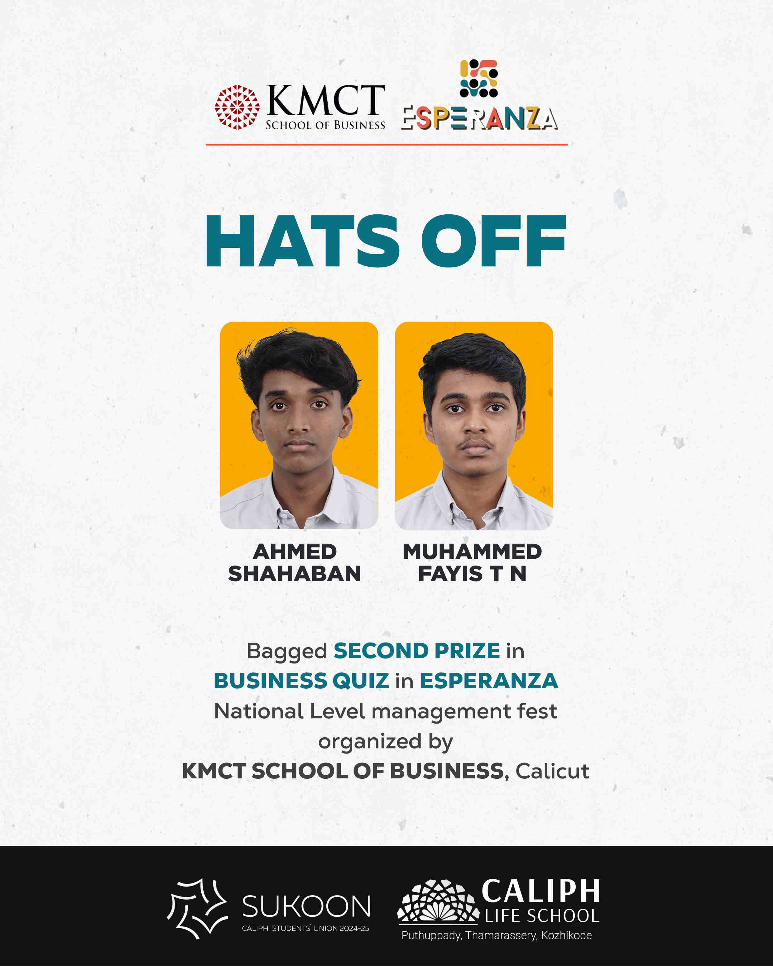 FIRST PRIZE IN BUSINESS QUIZ, ESPERANZA MANAGEMENT FEST  
